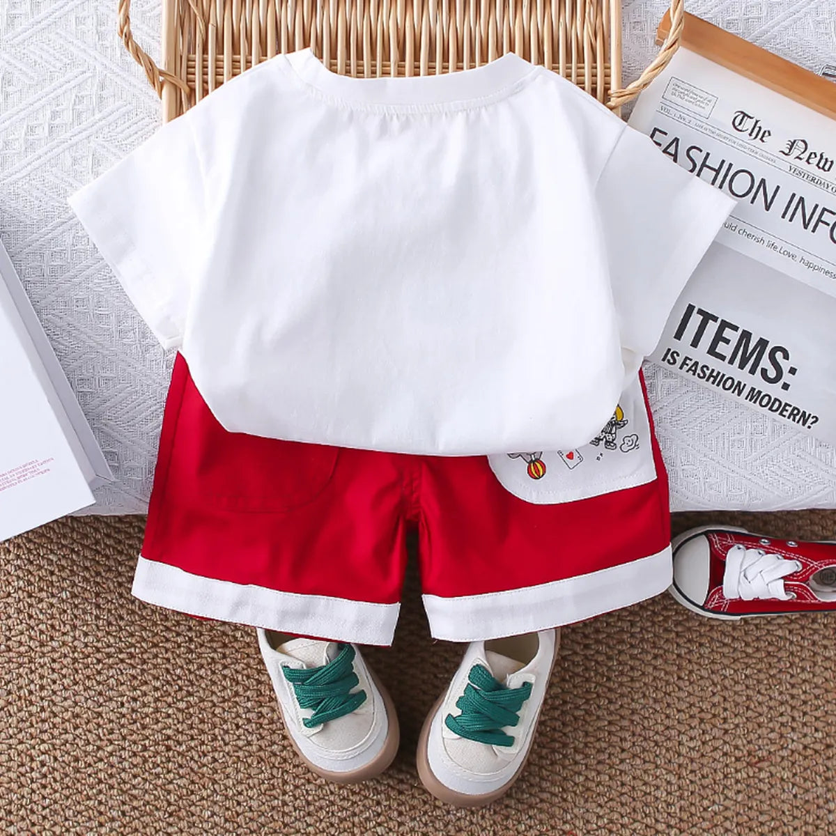 2025 Boys' Traffic Bear Summer Set β Red Shorts Edition